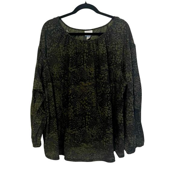 Ava & Viv Green Black Ling Sleeve Top‎ Size 1X - Picture 3 of 7